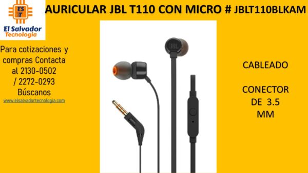 AURICULAR JBL T110 CON MICRO # JBLT110BLKAM