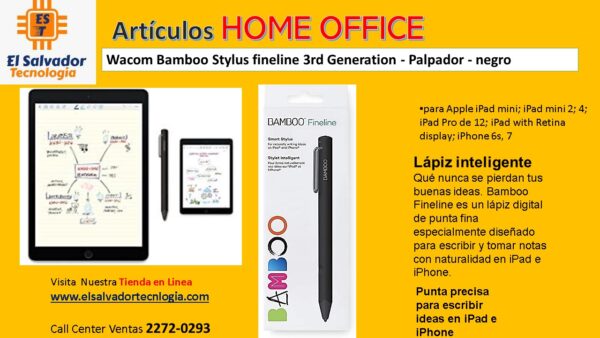 Wacom Bamboo Stylus fineline 3rd Generation Palpador para teléfono móvil tableta negro