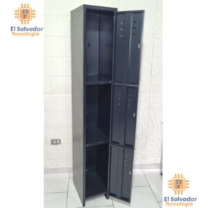 Locker Metalico de 3 Puertas - Modelo CNT BASICO - Color Negro - 1.80 Mt Alto x 0.38 Profundidad x 0.28 Frente-Ancho