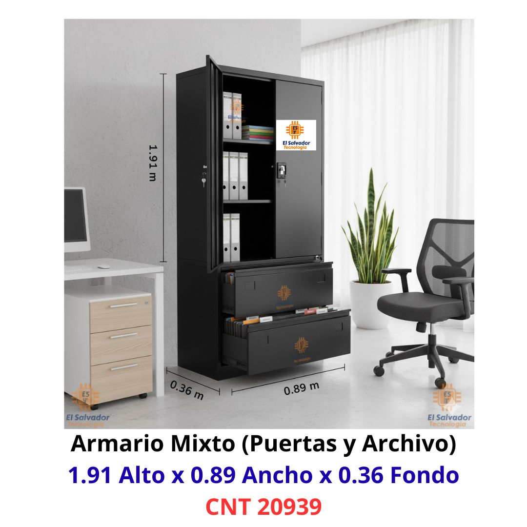 Armario de Oficina Metalico Mixto de Puertas de Puertas Abatibles y Gavetas Archivadoras Horizontales CNT 20939 en El Salvador Tecnologia