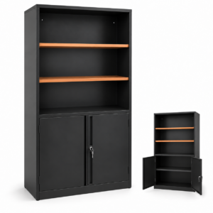 Librera para oficina con Credenza CNT 078 - 1.90 Alto x 0.89 Ancho x 0.36 Profundidad - Repisas Color Haya