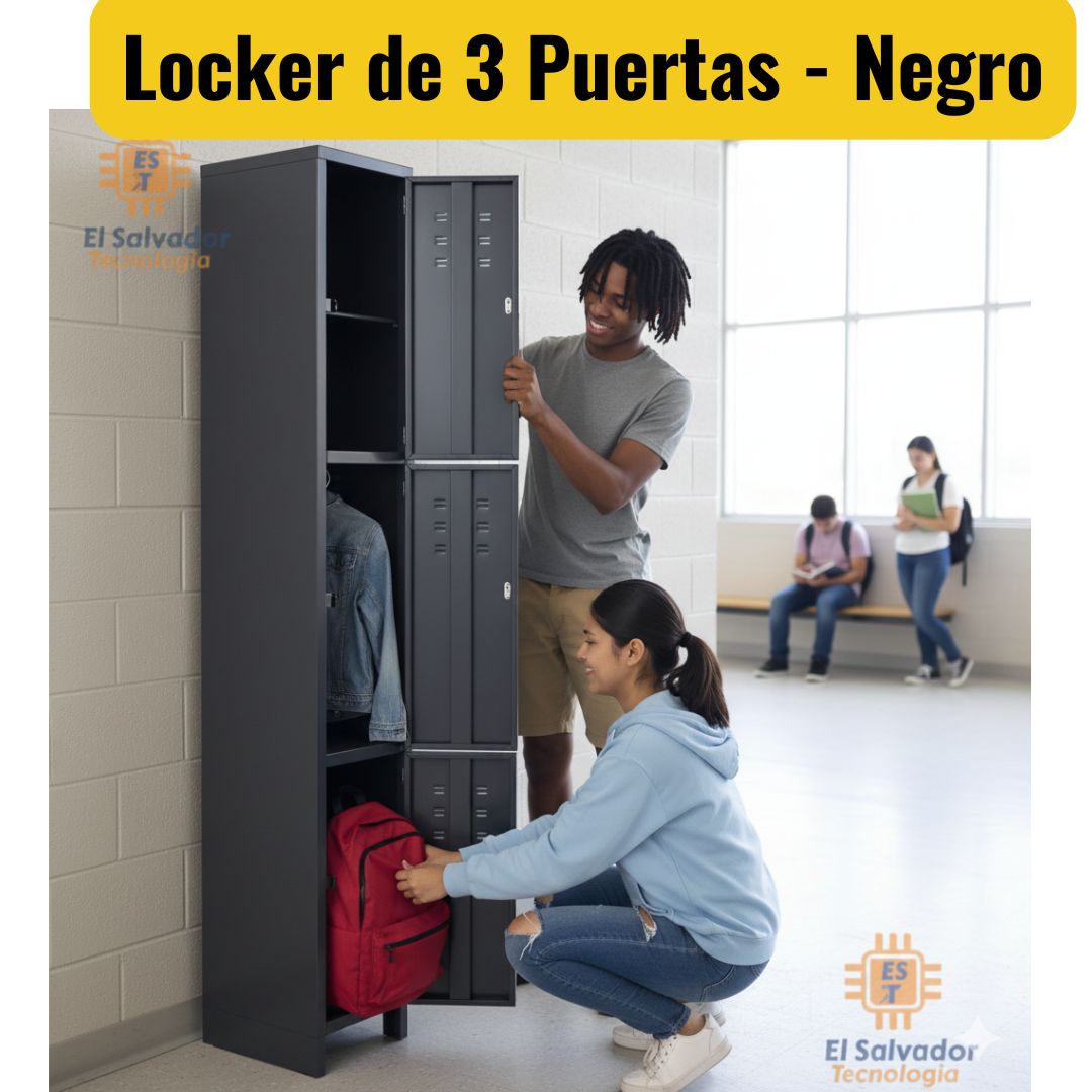 Locker - Casilleros de 3 Puertas Color Negro - El Salvador Tecnologia y Muebles de Oficina