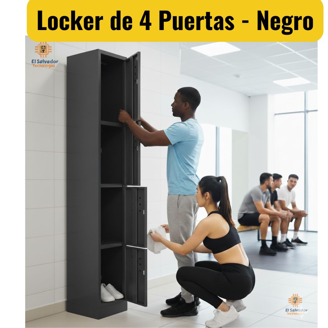 Locker - Casilleros de 4 Puertas Color Negro - El Salvador Tecnologia y Muebles de Oficina