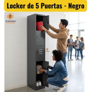 Locker - Casilleros de 5 Puertas Color Negro - El Salvador Tecnologia y Muebles de Oficina