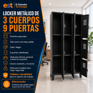 Locker 3 Cuerpos 9 Puertas Color Negro