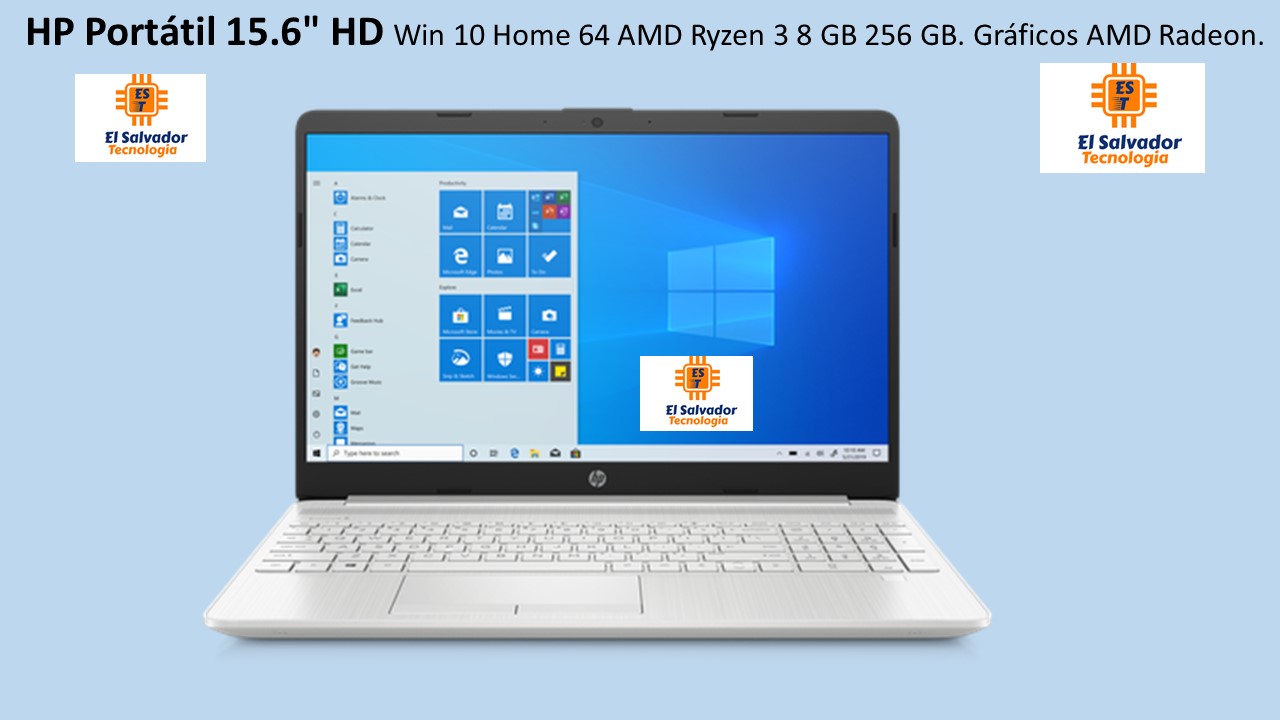 HP Portátil 15.6" HD Win 10 Home 64 AMD Ryzen 3 8 GB 256 GB. Gráficos AMD Radeon