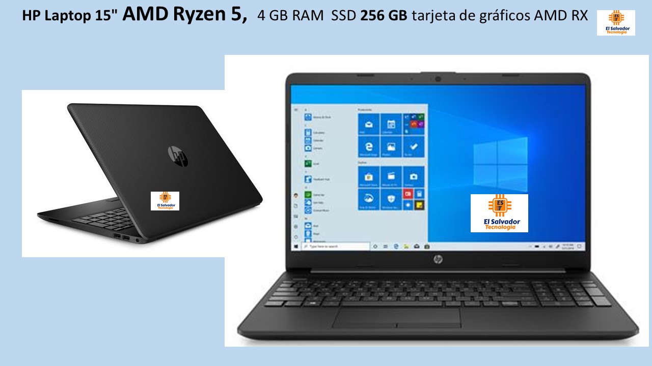 HP Laptop 15 Pulgadas AMD Ryzen 5-4 GB RAM-SSD 256 GB-Tarjeta de gráficos AMD RX
