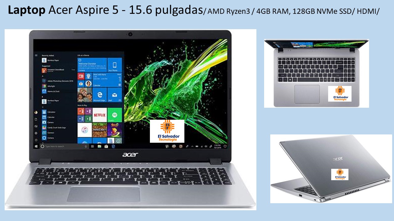 Laptop Acer Aspire 5 - 15.6 pulgadas - AMD Ryzen3 - 4GB RAM- 128GB NVMe SSD- HDMI