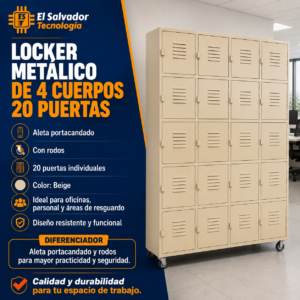 Locker de 4 Cuerpos 20 puertas Aleta Porta Candado Con Rodos Smart Flex 0050