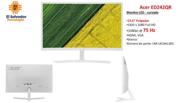 Monitor - Led -23.6 Pulgadas - Acer ED242QR - 75 HZ -UM.UE2AA.001 - El Salvador Tecnologia