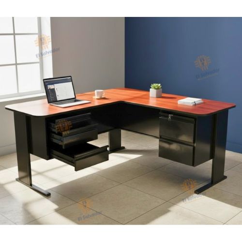 Escritorio en L -Ejecutivo Modular Premiun - Estructura Negra - Cubierta Vino - 1.50 x 1.50 Ancho x 0.60 Fondo x 0.75 Altura