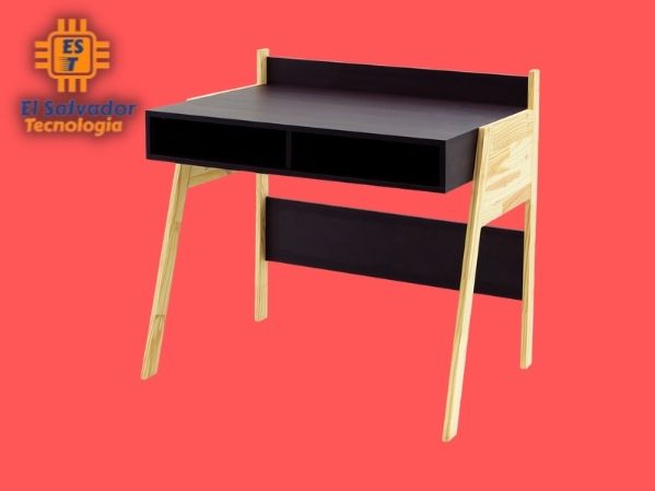 Escritorio de madera y melamina ahumado