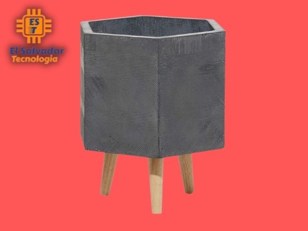 Maceta de concreto patas de madera 15 pulg