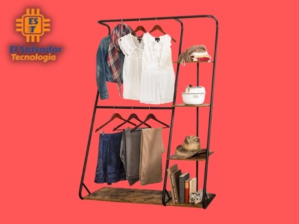 Mueble open closet metálico con repisas de madera