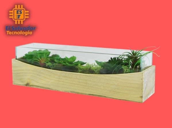 Planta artificial en caja de madera rectangular