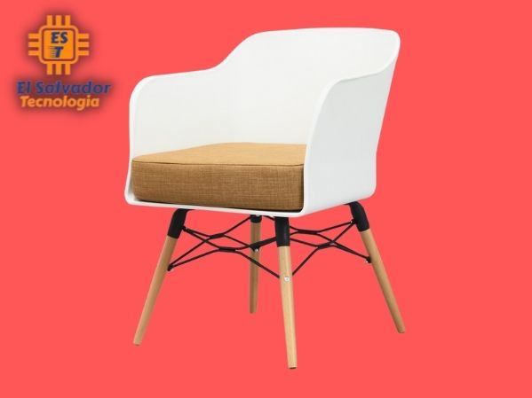 Silla blanca moderna plástica con cojín beige