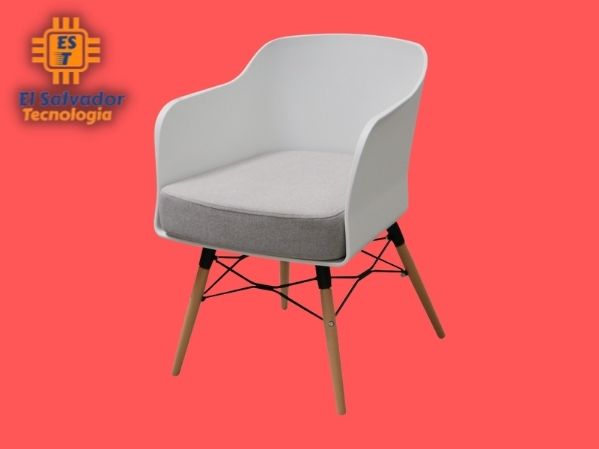 Silla blanca moderna plástica con cojín gris