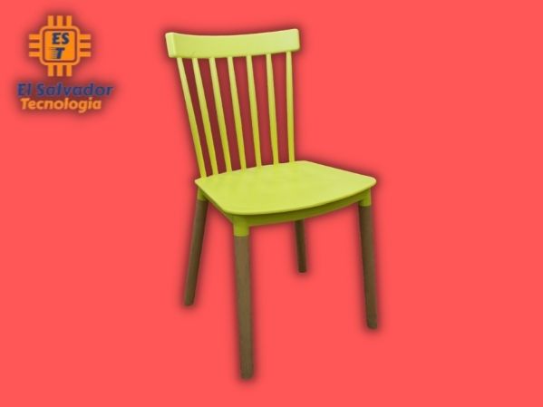 Silla moderna amarilla plástica patas de madera