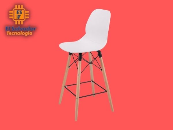 Silla moderna plástica patas de madera alta blanco