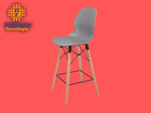 Silla moderna plástica patas de madera alta gris