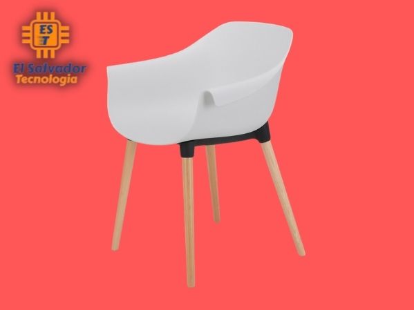 Silla moderna plástica patas de madera blanca