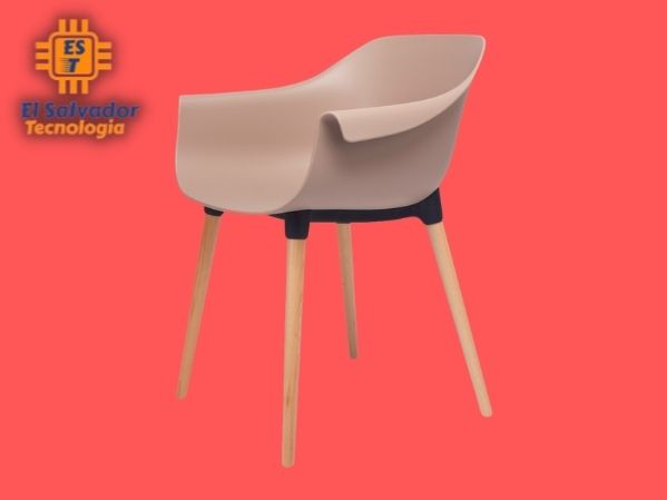 Silla moderna plástica patas de madera café