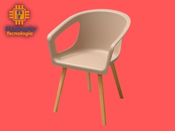 Silla moderna plástica patas de madera café