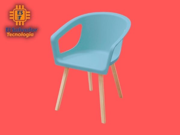 Silla moderna plástica patas de madera celeste