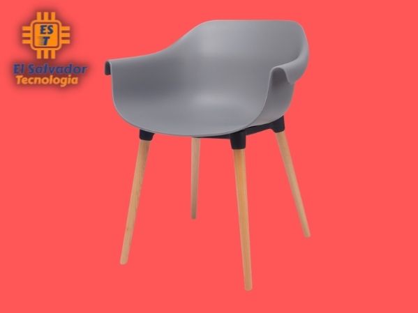 Silla moderna plástica patas de madera gris