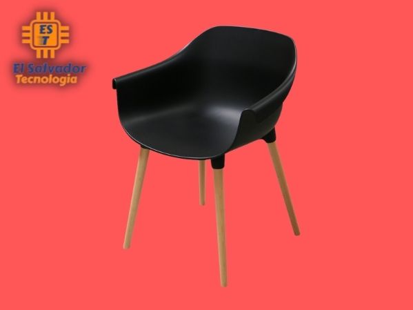 Silla moderna plástica patas de madera negra