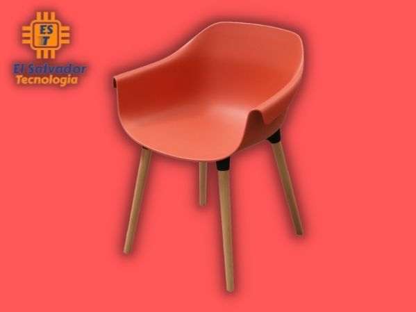 Silla moderna plástica patas de madera roja