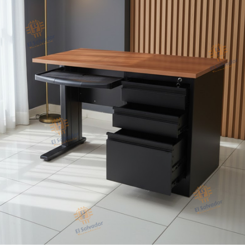 Escritorio Atlas Color Haya - Gabinete 3 Gavetas y Portateclado - 1.20 Ancho x 0.60 Fondo x 0.75 Altura