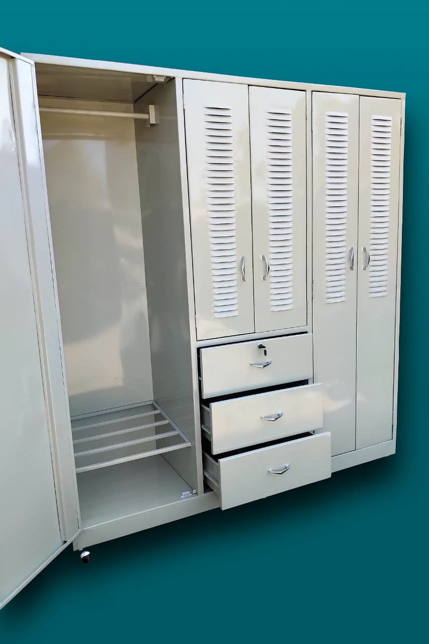 Closet Metalico Dormitorio de 3 Cuerpos - Con Espejo y Rodos
