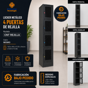 Locker Metálico de 1 Cuerpo 4 Puertas Rejilla de Malla CNT