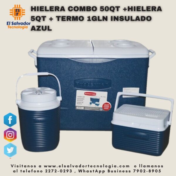 HIELERA COMBO 50QT +HIELERA 5QT + TERMO 1GLN INSULADO AZUL