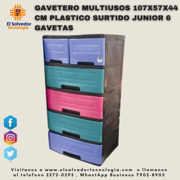 GAVETERO MULTIUSOS 107X57X44 CM PLASTICO SURTIDO JUNIOR 6 GAVETAS