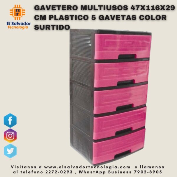 GAVETERO MULTIUSOS 47X116X29 CM PLASTICO 5 GAVETAS COLOR SURTIDO