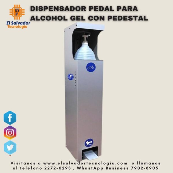 DISPENSADOR PEDAL PARA ALCOHOL GEL CON PEDESTAL