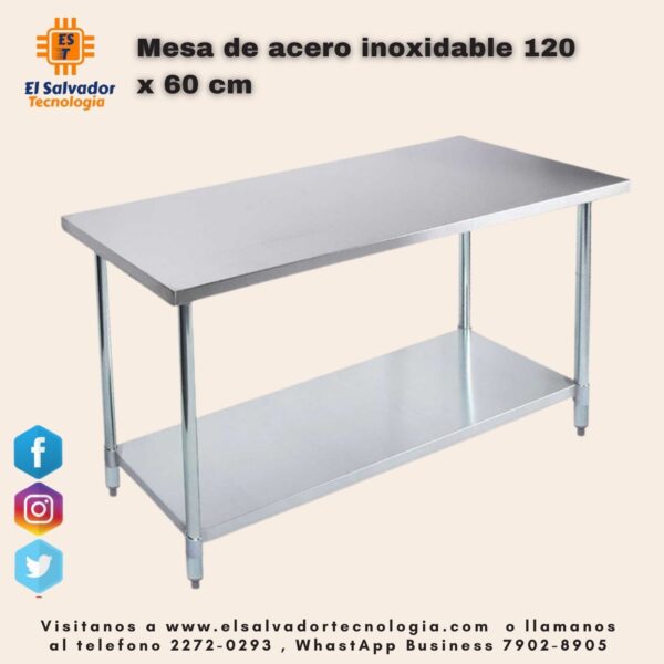 Mesa de acero inoxidable 120 x 60 cm