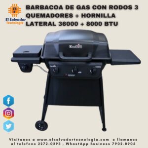 BARBACOA DE GAS CON RODOS 3 QUEMADORES + HORNILLA LATERAL 36000 + 8000 BTU FRD-042