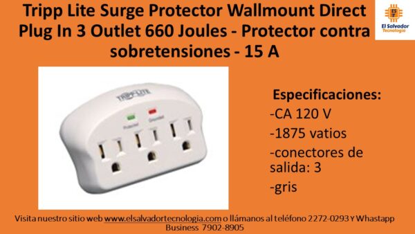 SK3-0  - Tripp Lite Surge Protector Wallmount Direct Plug In 3 Outlet 660 Joules - Protector contra sobretensiones - 15 A