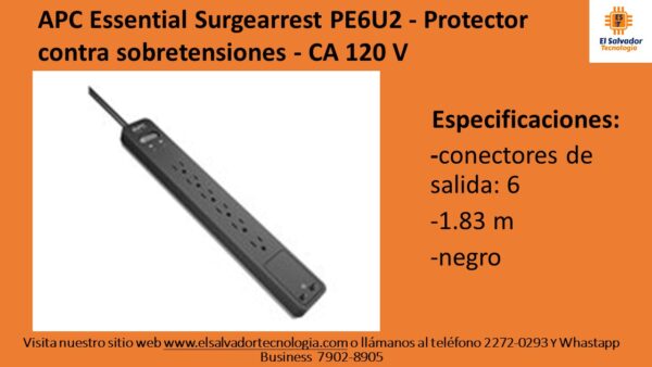 APC Essential Surgearrest PE6U2 - Protector contra sobretensiones - CA 120 V