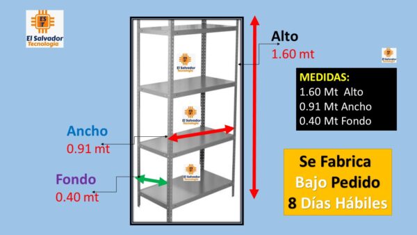 4-Estantes Metalicos Dexion 1.60 mt Alto x 0.91 ancho x 0.40 fondo - 4 - Niveles