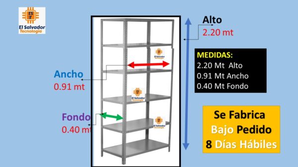 6-Estantes Metalicos Dexion 2.20 mt Alto x 0.91 ancho x 0.40 fondo - 6 - Niveles