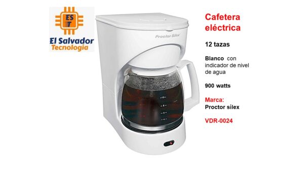 Cafetera eléctrica - 12 tazas - Blanco con indicador de nivel de agua - 900 watts - Marca- Proctor sílex - VDR-0024