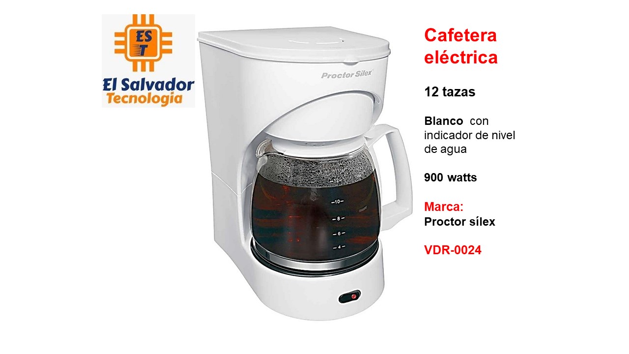 Cafetera eléctrica - 12 tazas - Blanco con indicador de nivel de agua - 900  watts - Marca- Proctor sílex 