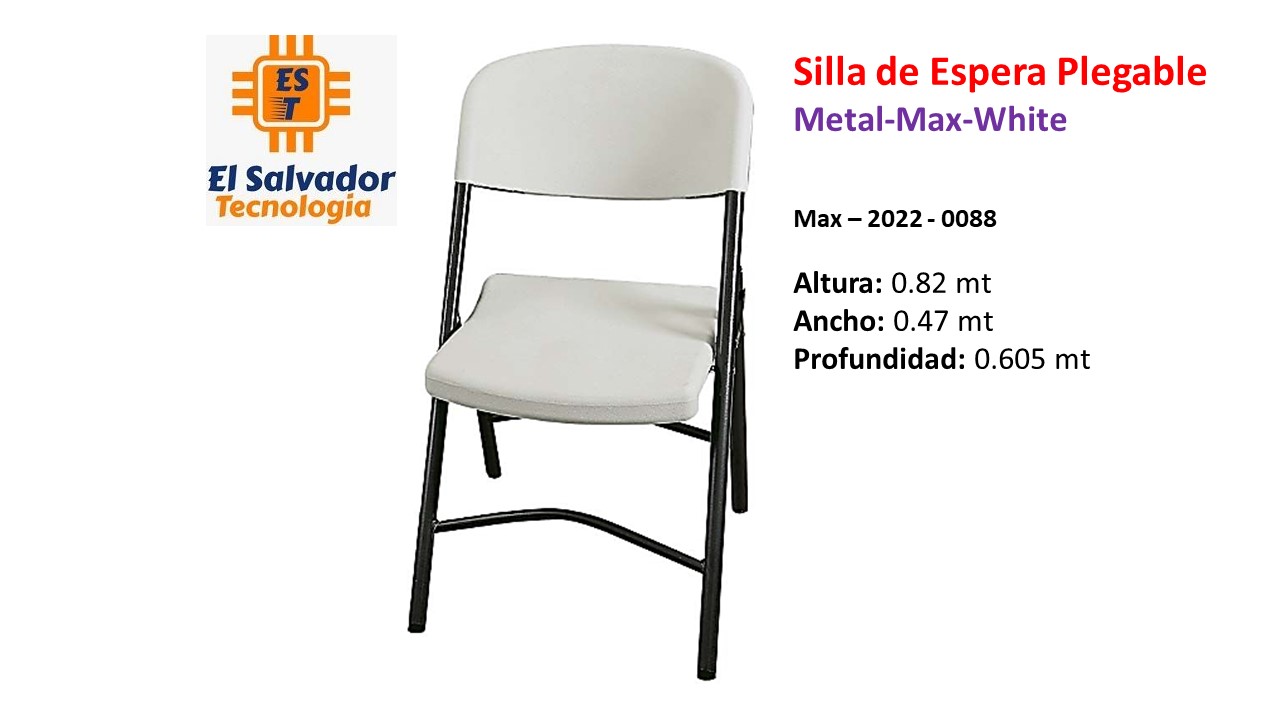 Silla de Espera Plegable - Metal-Max-White - Max–2022-0088 - Altura 0.82 mt - Ancho 0.47 mt - Profundidad 0.605 mt