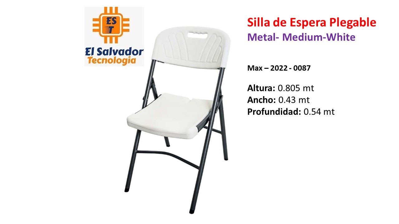 Silla de Espera Plegable - Metal-Medium-White - Max–2022-0087 - Altura 0.805 mt - Ancho 0.43 mt - Profundidad 0.54 mt