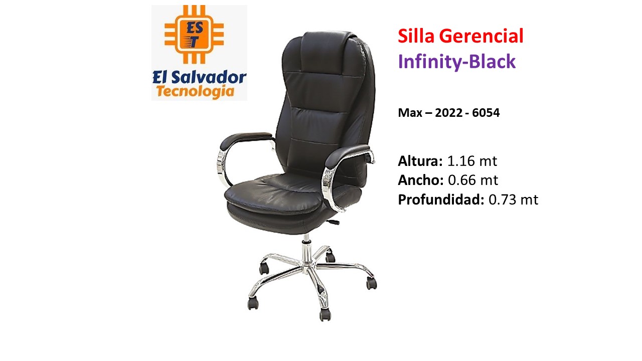 Silla Gerencial Infinity-Black - Max–2022-6054 - Altura 1.16 mt - Ancho 0.66 mt - Profundidad 0.73 mt