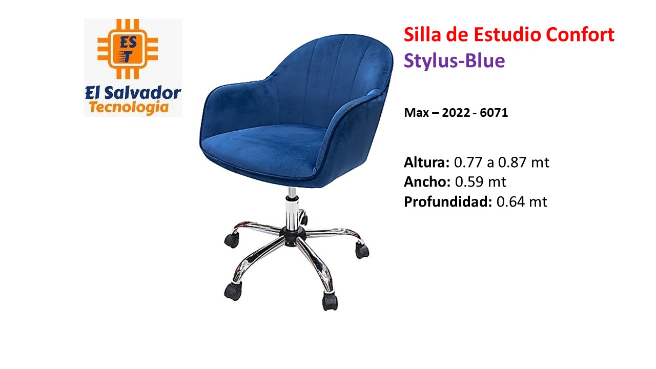 Silla de Estudio - Confort Stylus-Blue - Max–2022-6071 - Altura 0.77 a 0.87 mt - Ancho 0.59 mt - Profundidad 0.64 mt